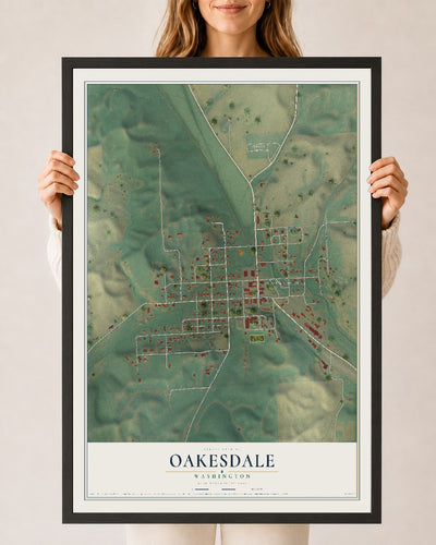 Map of Oakesdale, Washington, 24 x 36 inch print in a black wood frame