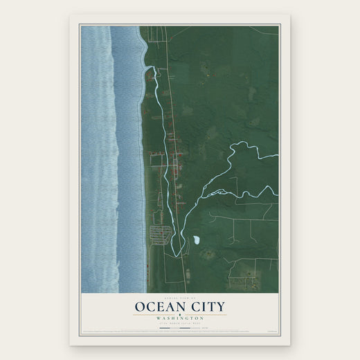 Ocean City, Washington map print, the full design