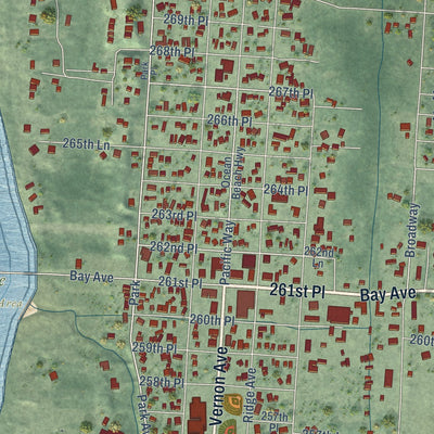 Close-up of the map of Ocean Park, Washington print showing street and building detail