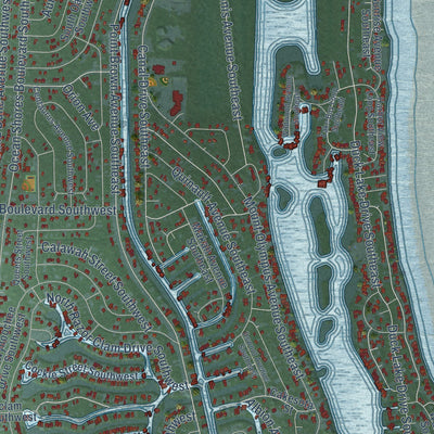 Close-up of the map of Ocean Shores, Washington print showing street and building detail