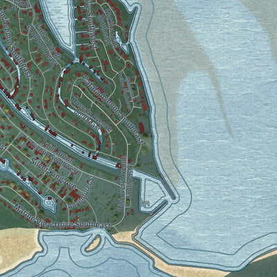 Second close-up of the map of Ocean Shores, Washington print showing more streets and buildings