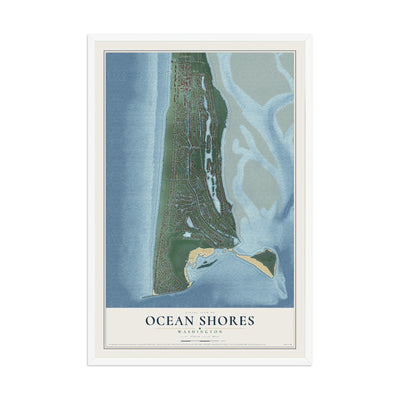 Map of Ocean Shores, Washington, 12 x 18 inch print in a white wood frame