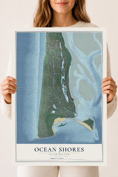 Map of Ocean Shores, Washington, 18 x 24 inch unframed archival matte print