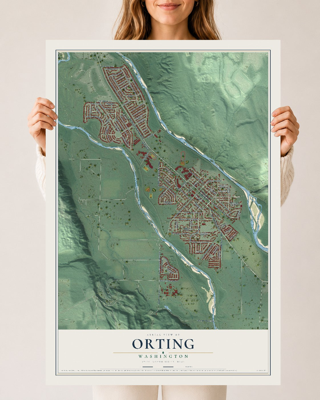 Map of Orting, Washington, 24 x 36 inch unframed archival matte print