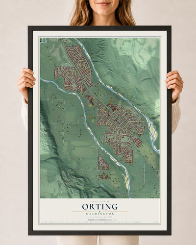 Map of Orting, Washington, 24 x 36 inch print in a black wood frame