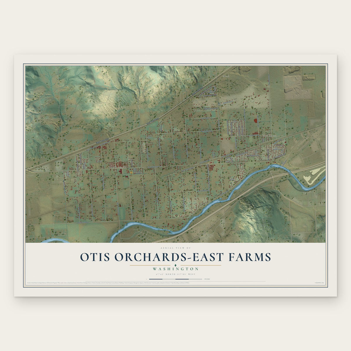 Otis Orchards-East Farms, Washington map print, the full design