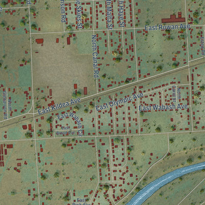 Close-up of the map of Otis Orchards-East Farms, Washington print showing street and building detail