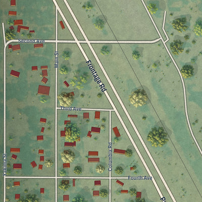 Close-up of the map of Parker, Washington print showing street and building detail