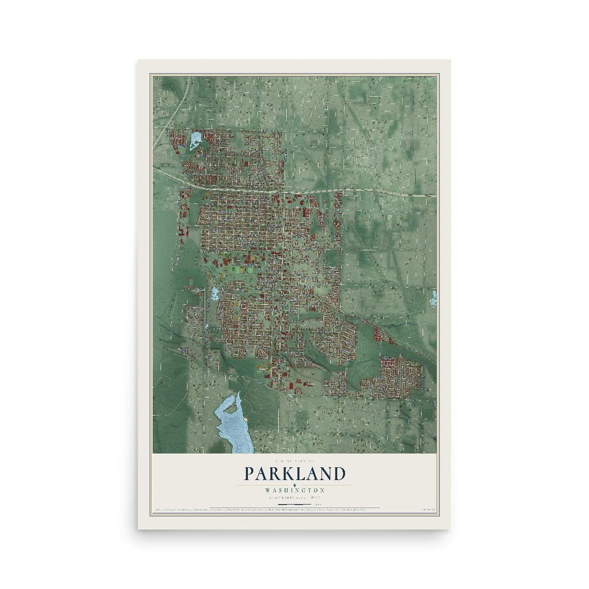 Map of Parkland, Washington, 12 x 18 inch unframed archival matte print