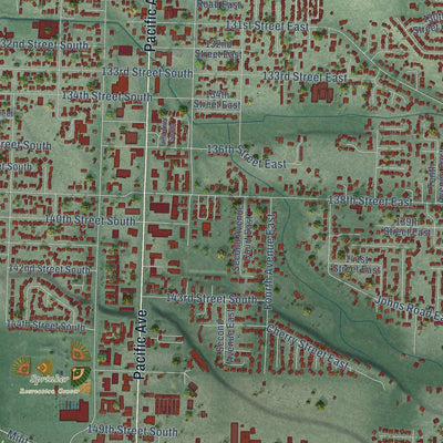 Second close-up of the map of Parkland, Washington print showing more streets and buildings