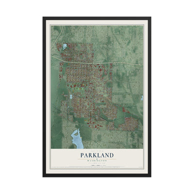 Map of Parkland, Washington, 12 x 18 inch print in a black wood frame