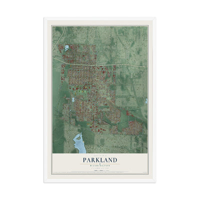 Map of Parkland, Washington, 12 x 18 inch print in a white wood frame