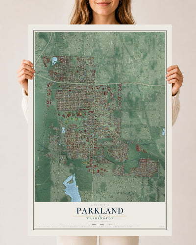 Map of Parkland, Washington, 24 x 36 inch unframed archival matte print