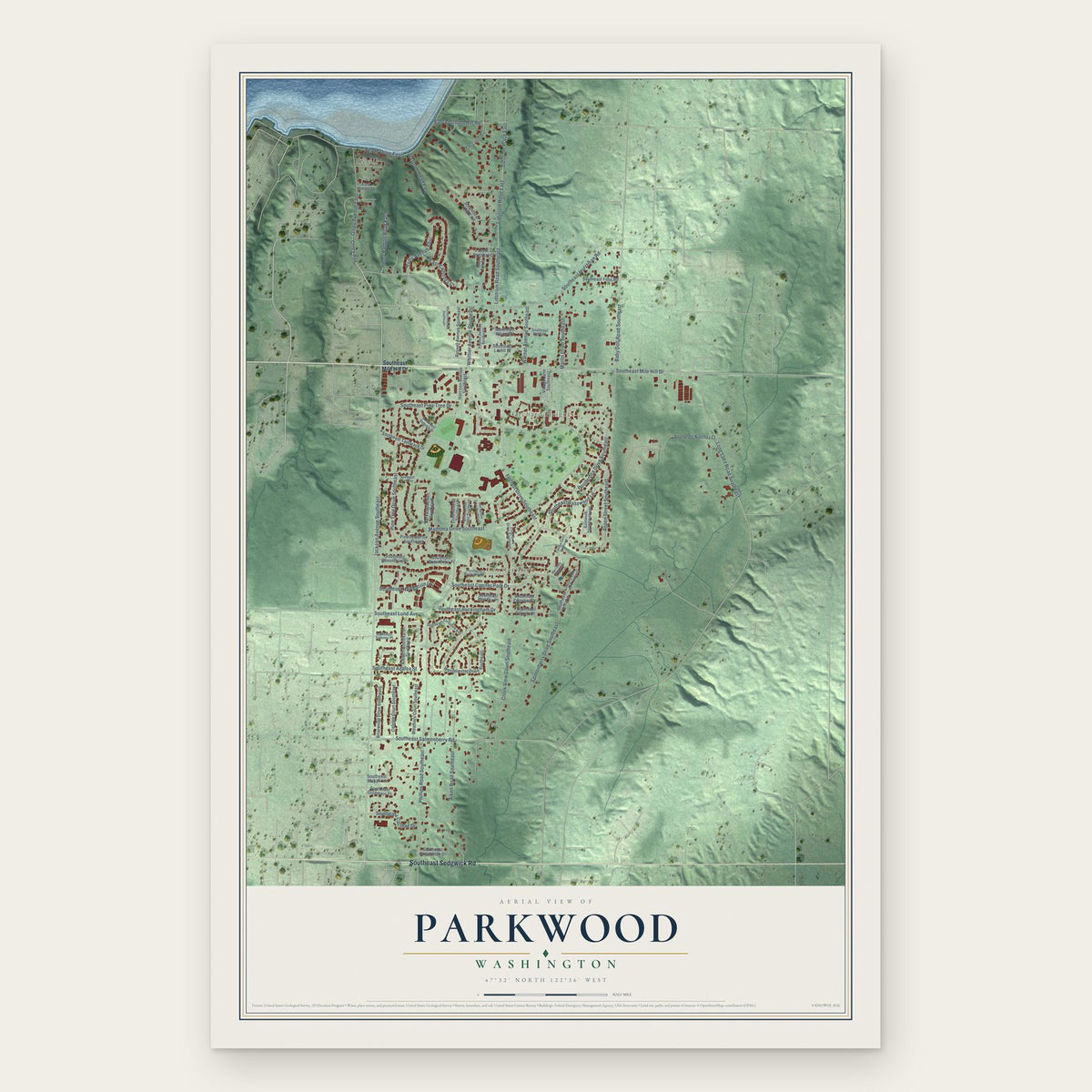 Parkwood, Washington map print, the full design