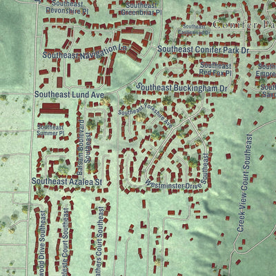 Close-up of the map of Parkwood, Washington print showing street and building detail