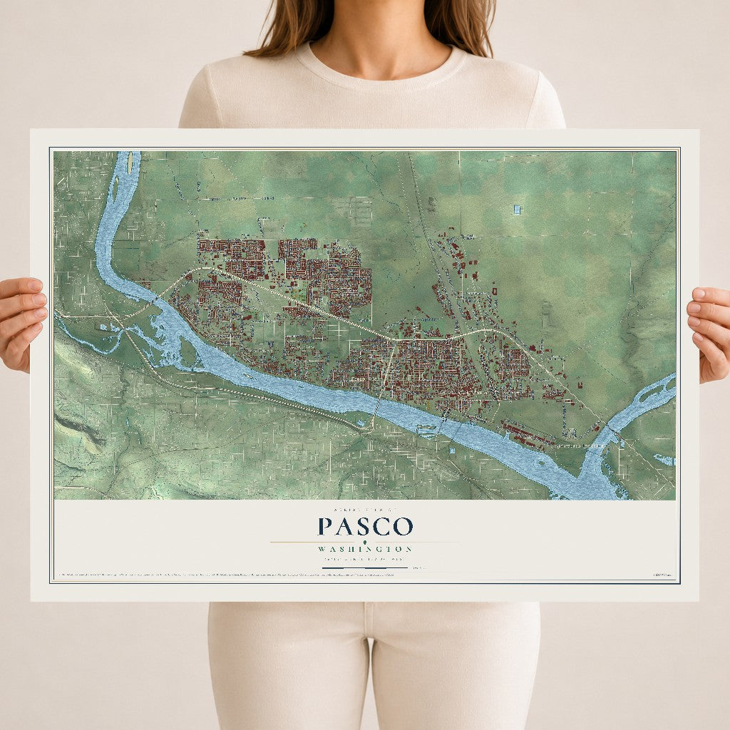Map of Pasco, Washington, 18 x 24 inch unframed archival matte print