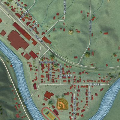 Close-up of the map of Peshastin, Washington print showing street and building detail