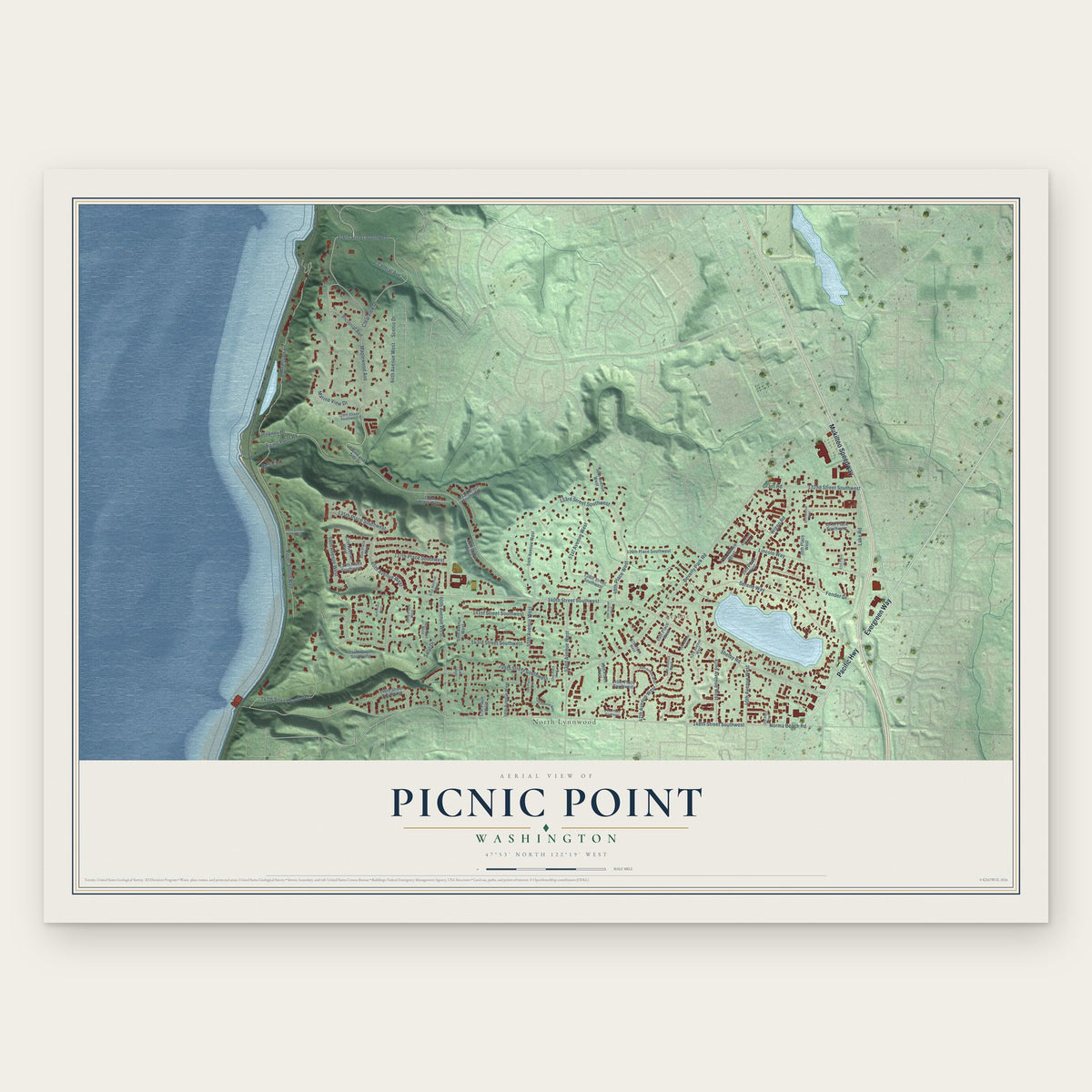 Picnic Point, Washington map print, the full design
