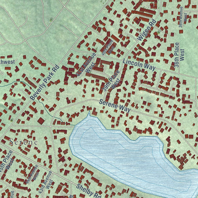 Close-up of the map of Picnic Point, Washington print showing street and building detail