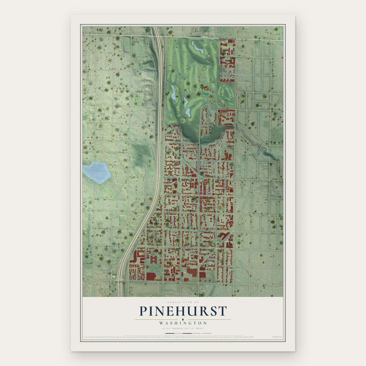 Pinehurst, Washington map print, the full design
