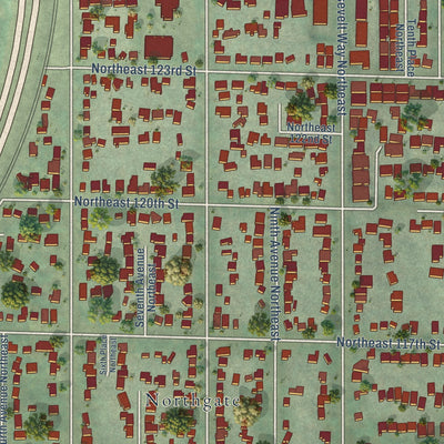 Close-up of the map of Pinehurst, Washington print showing street and building detail