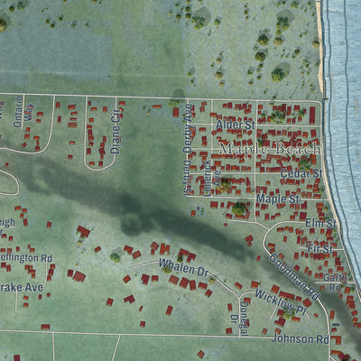 Close-up of the map of Point Roberts, Washington print showing street and building detail