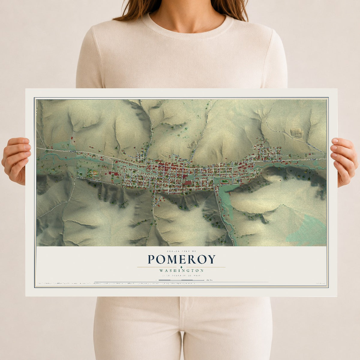 Map of Pomeroy, Washington, 12 x 18 inch unframed archival matte print