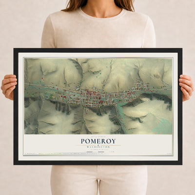 Map of Pomeroy, Washington, 12 x 18 inch print in a black wood frame