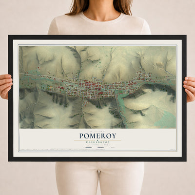Map of Pomeroy, Washington, 18 x 24 inch print in a black wood frame