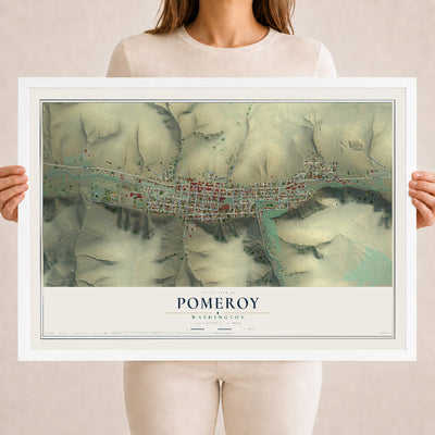 Map of Pomeroy, Washington, 18 x 24 inch print in a white wood frame