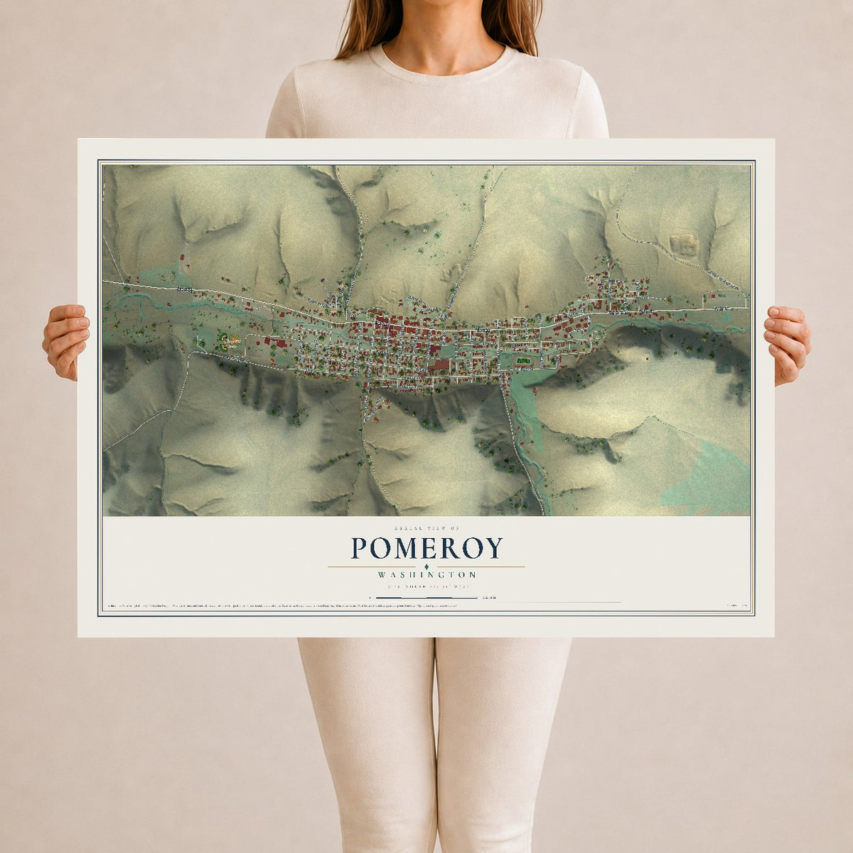 Map of Pomeroy, Washington, 24 x 36 inch unframed archival matte print