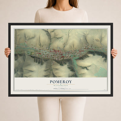 Map of Pomeroy, Washington, 24 x 36 inch print in a black wood frame