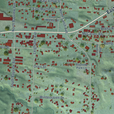 Close-up of the map of Port Angeles East, Washington print showing street and building detail