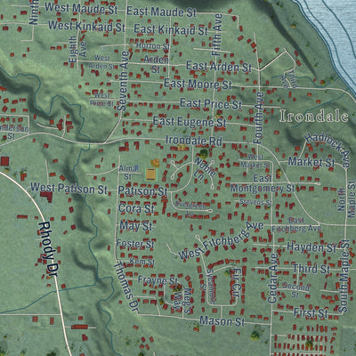 Close-up of the map of Port Hadlock-Irondale, Washington print showing street and building detail
