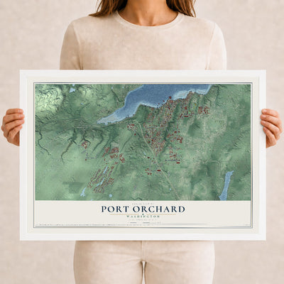 Map of Port Orchard, Washington, 12 x 18 inch print in a white wood frame