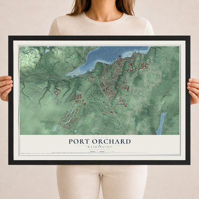 Map of Port Orchard, Washington, 18 x 24 inch print in a black wood frame