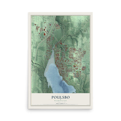 Map of Poulsbo, Washington, 12 x 18 inch unframed archival matte print