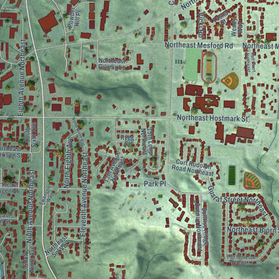 Close-up of the map of Poulsbo, Washington print showing street and building detail