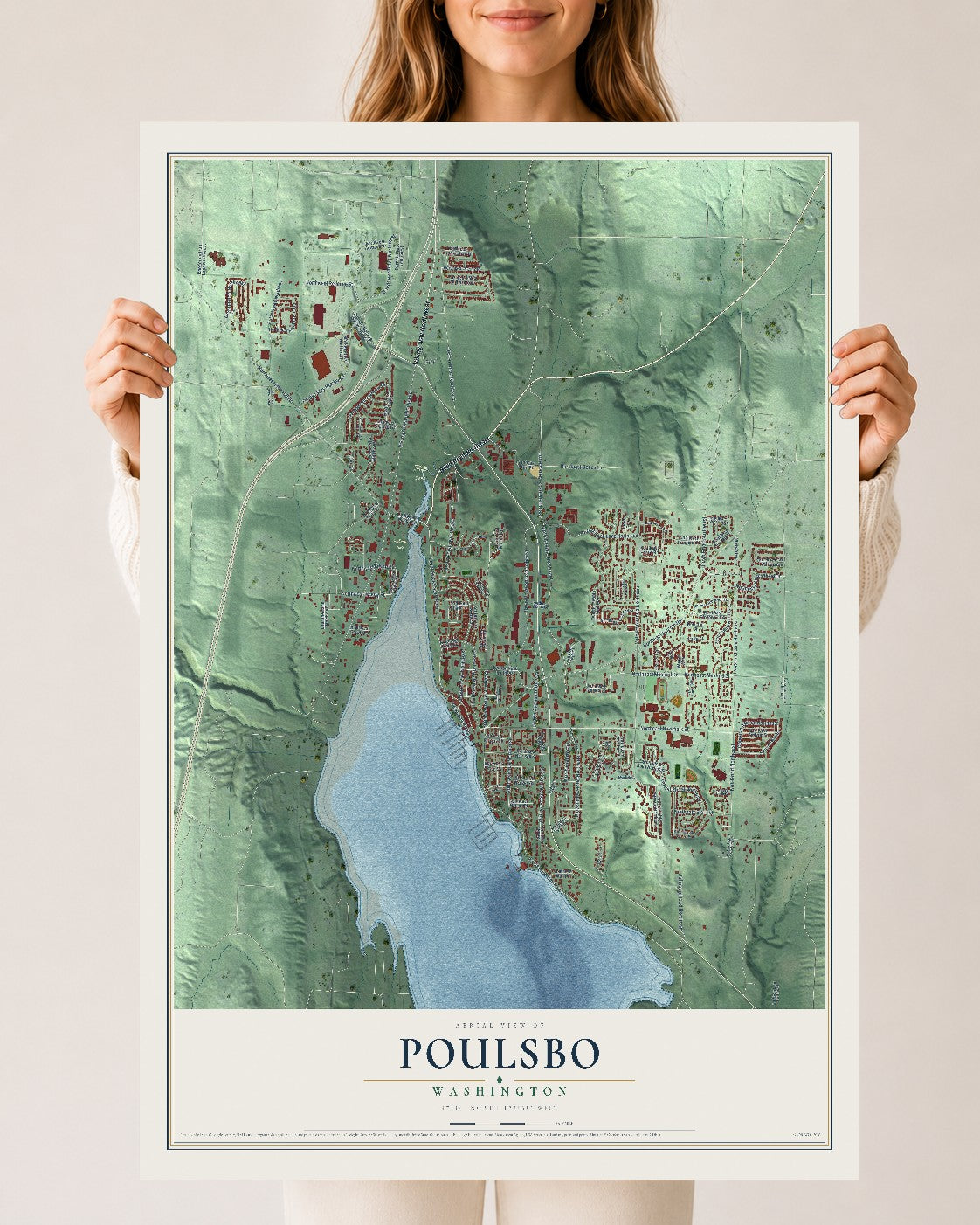 Map of Poulsbo, Washington, 24 x 36 inch unframed archival matte print