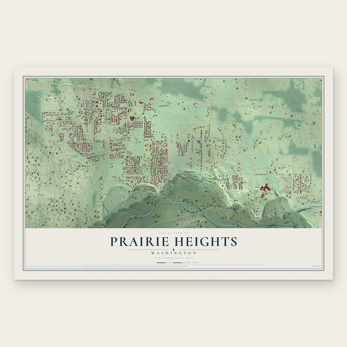 Prairie Heights, Washington map print, the full design