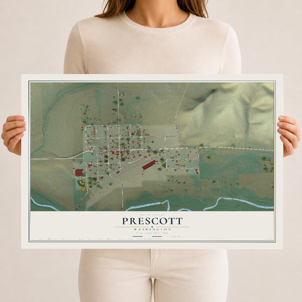 Map of Prescott, Washington, 12 x 18 inch unframed archival matte print