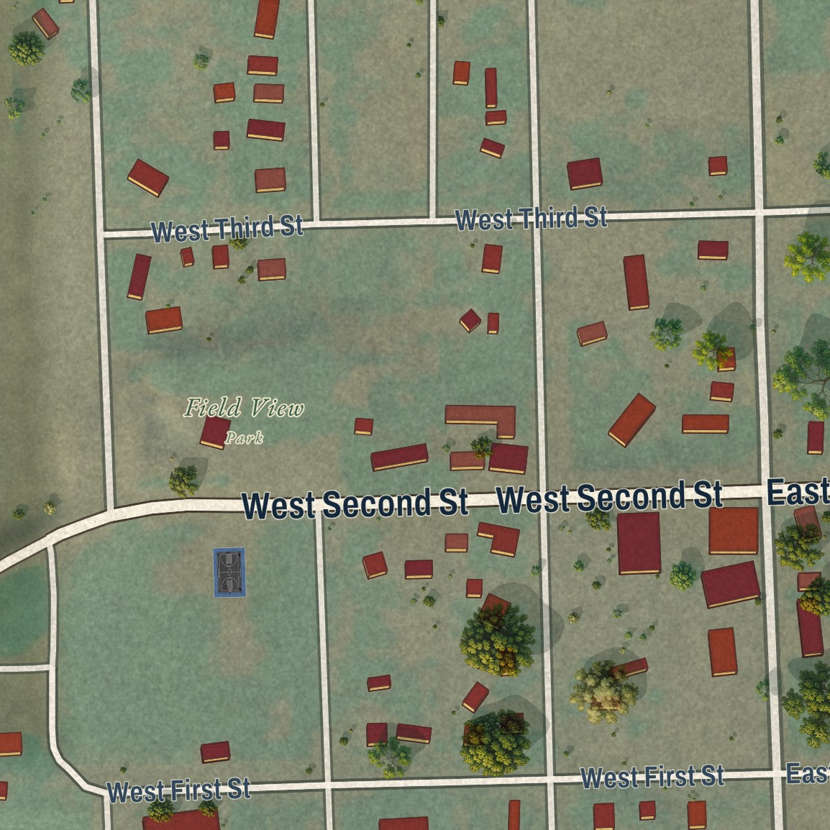 Close-up of the map of Prescott, Washington print showing street and building detail