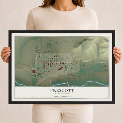 Map of Prescott, Washington, 12 x 18 inch print in a black wood frame