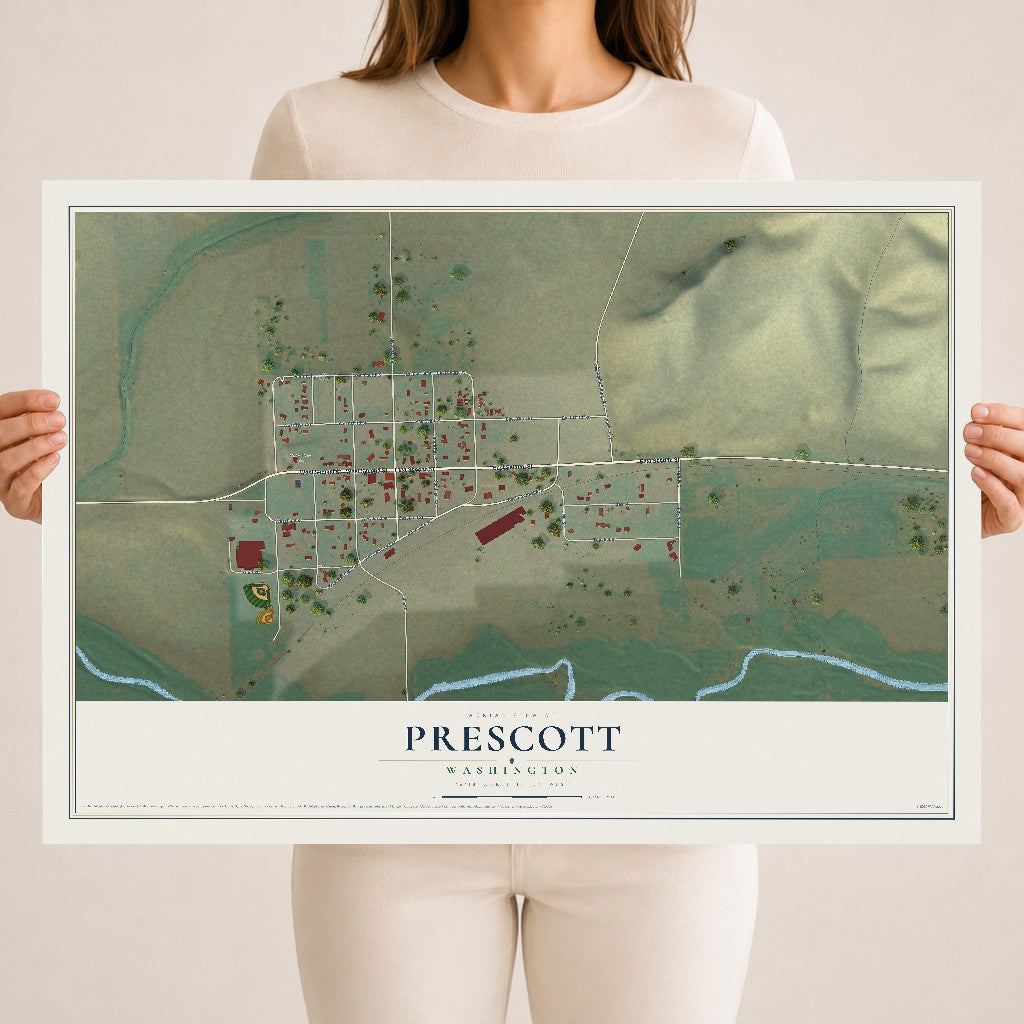 Map of Prescott, Washington, 18 x 24 inch unframed archival matte print