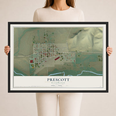 Map of Prescott, Washington, 24 x 36 inch print in a black wood frame