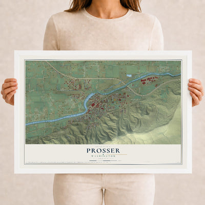 Map of Prosser, Washington, 12 x 18 inch print in a white wood frame