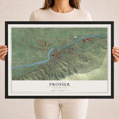 Map of Prosser, Washington, 18 x 24 inch print in a black wood frame
