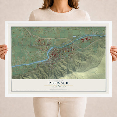 Map of Prosser, Washington, 18 x 24 inch print in a white wood frame
