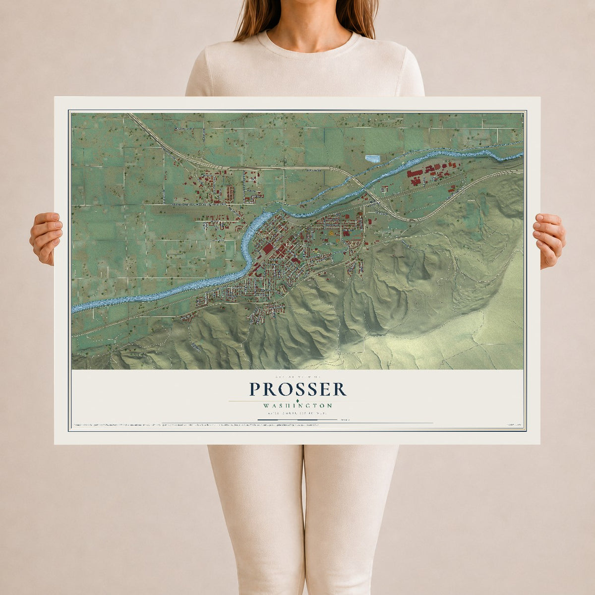 Map of Prosser, Washington, 24 x 36 inch unframed archival matte print