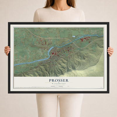 Map of Prosser, Washington, 24 x 36 inch print in a black wood frame
